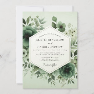 Convite Casamento Botânico Artístico em Verde Sage