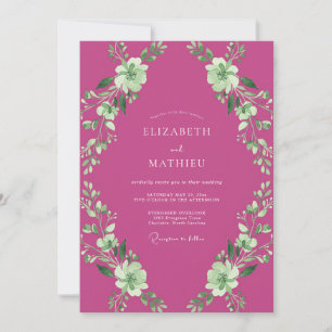 Convite Casamento Botânico Artístico Magenta