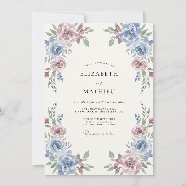Convite Casamento Botânico Artístico Rosa Malva (Frente)