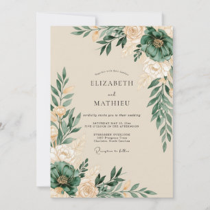 Convite Casamento Botânico Artístico Verde Caçador