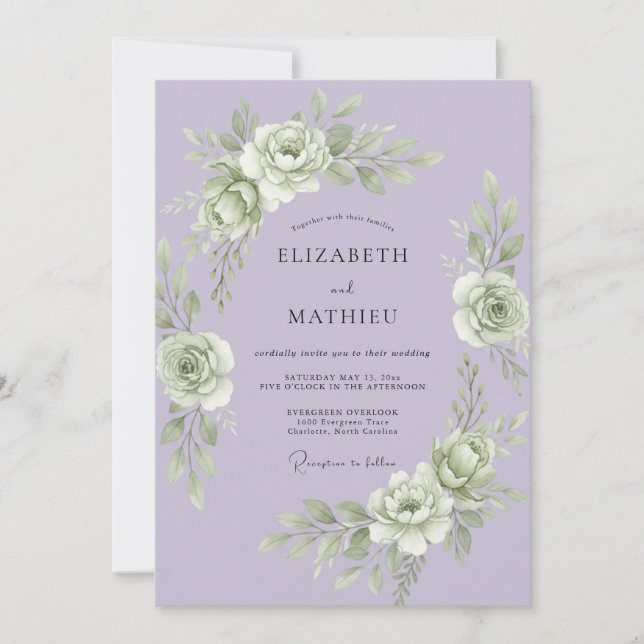 Convite Casamento Botânico Atemporal de Lavanda (Frente)
