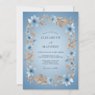 Convite Casamento Botânico Atraente Azul Poeirento