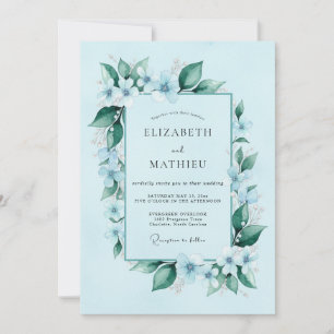 Convite Casamento Botânico Azul Celeste Imaculado