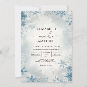 Convite Casamento Botânico Azul-Inverno de Frost Elegante