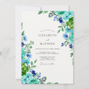 Convite Casamento Botânico Azul Verde Vibrante