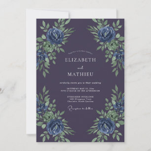 Convite Casamento Botânico Azul Violeta Profundo