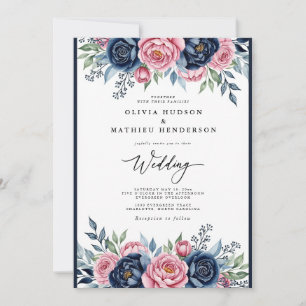 Convite Casamento Botânico Bliss Rosa Marinho