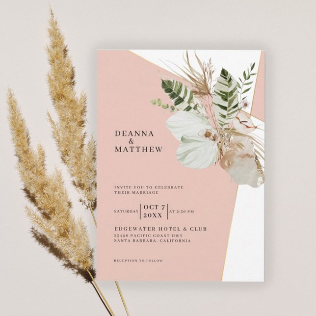 Convite Casamento Botânico Bohemian Pampas Grass Boho (Criador carregado)