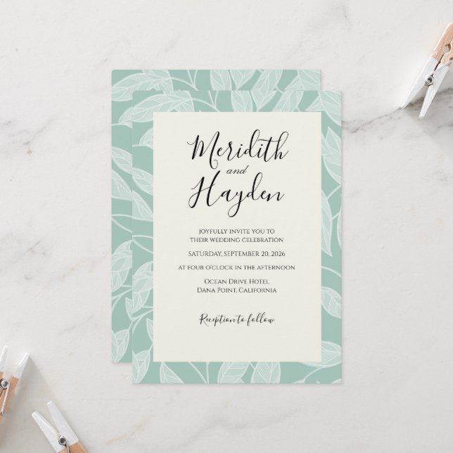 Convite Casamento botânico Boho azul (Frente/Verso In Situ)