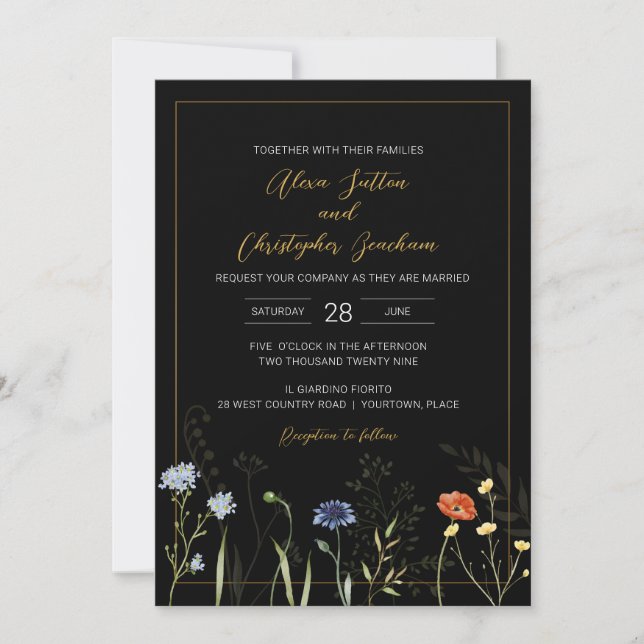 Convite Casamento Botânico Boho de Flor Silvestre Temperam (Frente)