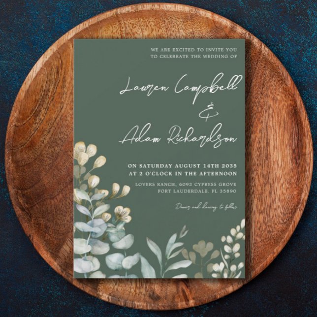 Convite Casamento Botânico Boho Eucalipto Verde Escuro (Criador carregado)