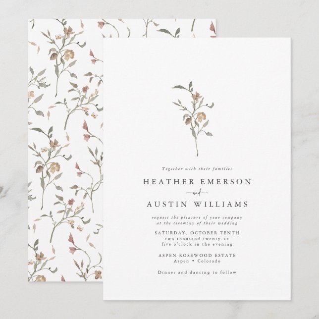 Convite Casamento Botânico Boho Minimalista (Frente/Verso)
