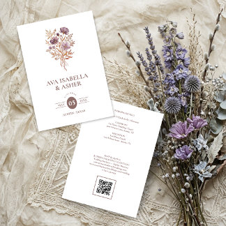Convite Casamento Botânico Boho Rústico Posy Mauve TLW26