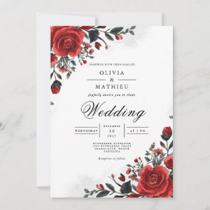 Convite Casamento Botânico Bold Crimson
