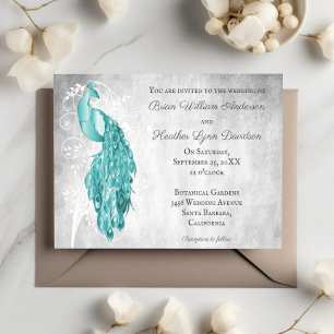 Convite Casamento Botânico Branco de Teal Peacock