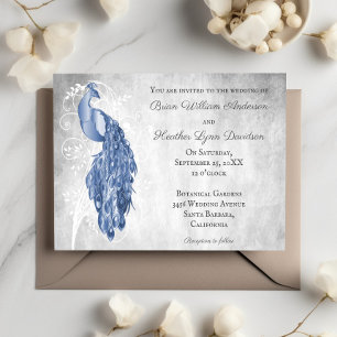 Convite Casamento Botânico Branco Pavão Azul