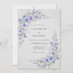 Convite Casamento Botânico Breezy Periwinkle
