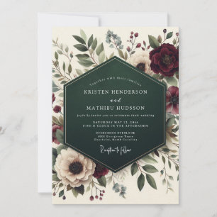 Convite Casamento Botânico Burgundy em Floresta