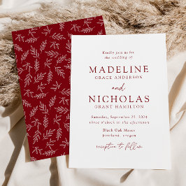 Convite Casamento Botânico Burgundy Minimalista Moderna