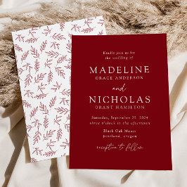 Convite Casamento Botânico Burgundy Minimalista Moderna