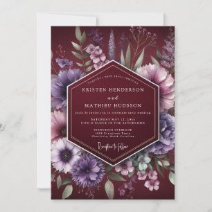 Convite Casamento Botânico Burgundy Moody
