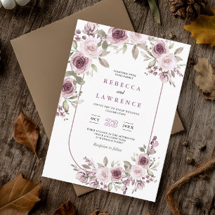 Convite Casamento botânico burgundy rosa romântico