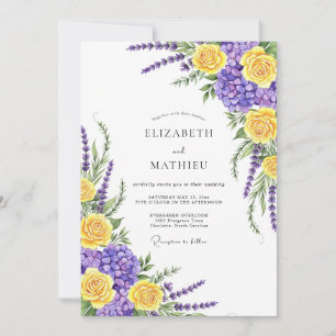 Convite Casamento Botânico Caprichoso Amarelo Roxo