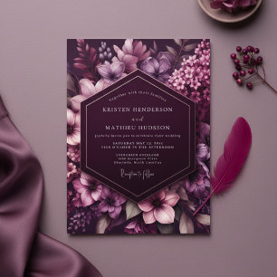 Convite Casamento Botânico Caprichoso Ameixa