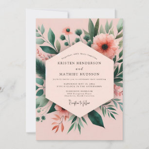 Convite Casamento Botânico Caprichoso de Coral