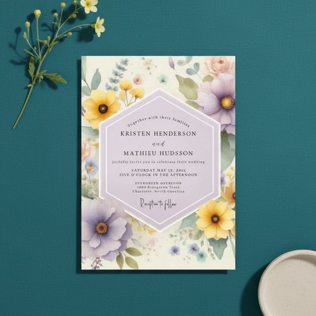 Convite Casamento Botânico Caprichoso de Lavanda (Criador carregado)