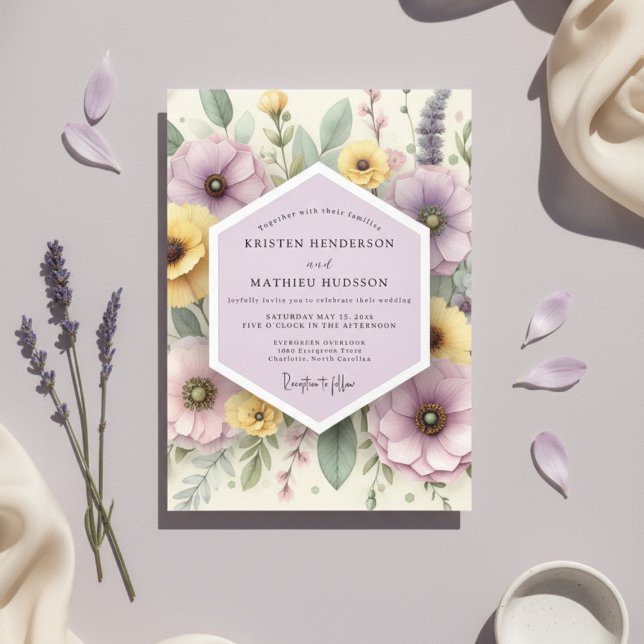 Convite Casamento Botânico Caprichoso de Lavanda Pálida (Criador carregado)