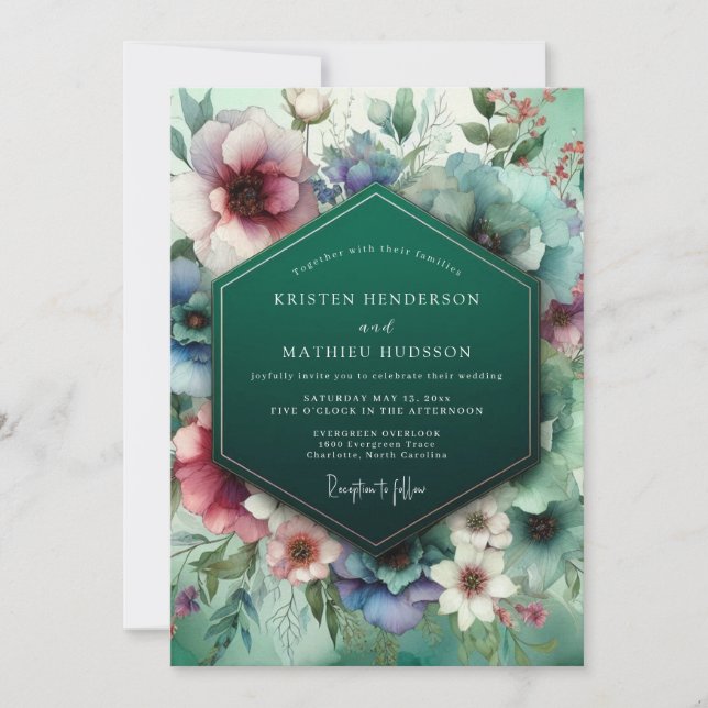 Convite Casamento Botânico Caprichoso Esmeralda (Frente)