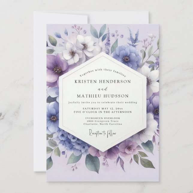 Convite Casamento Botânico Caprichoso Lilás (Frente)