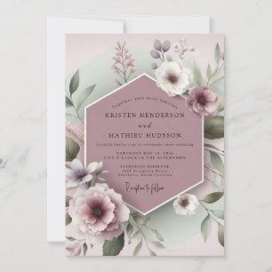 Convite Casamento Botânico Caprichoso Rosa Empoeirado