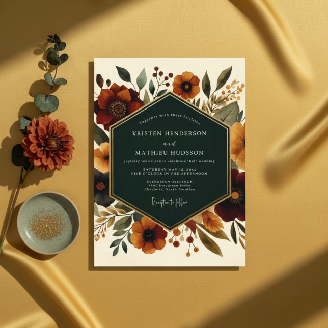 Convite Casamento Botânico Caprichoso Sienna (Criador carregado)