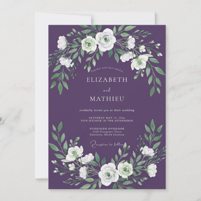 Convite Casamento Botânico Celestial com Ameixa (Frente)