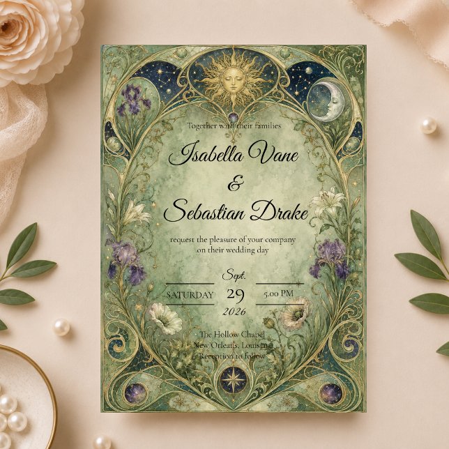 Convite Casamento Botânico Celestial Etéreo (Criador carregado)