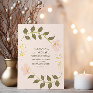 Convite Casamento Botânico Celestial Verde Vintage