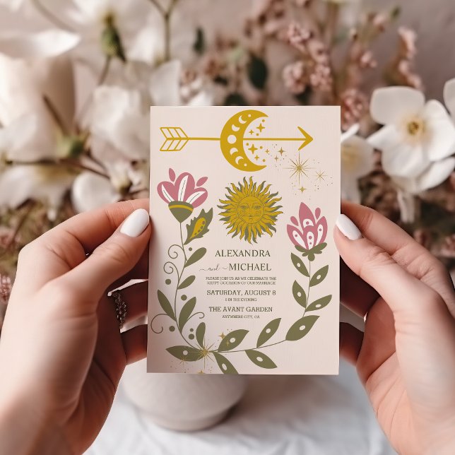 Convite Casamento Botânico Celestial Vintage (Criador carregado)