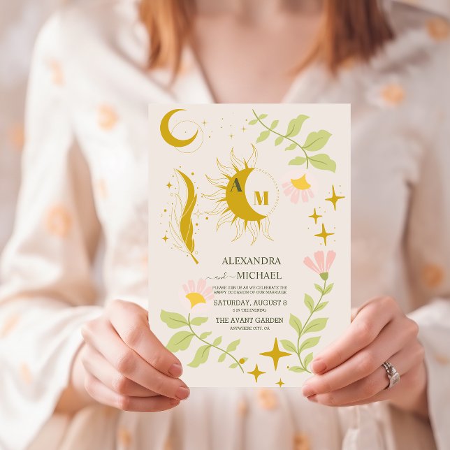 Convite Casamento Botânico Celestial Vintage Monograma (Criador carregado)