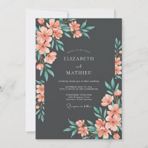 Convite Casamento Botânico Charcoal Moody