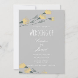 Convite Casamento Botânico Cinza Flor Silvestre Desenhada