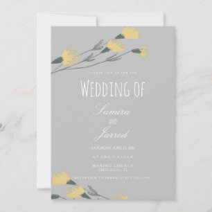 Convite Casamento Botânico Cinza Flor Silvestre Desenhada