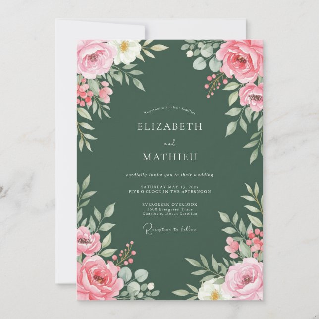 Convite Casamento Botânico Clássico Verde Floresta (Frente)