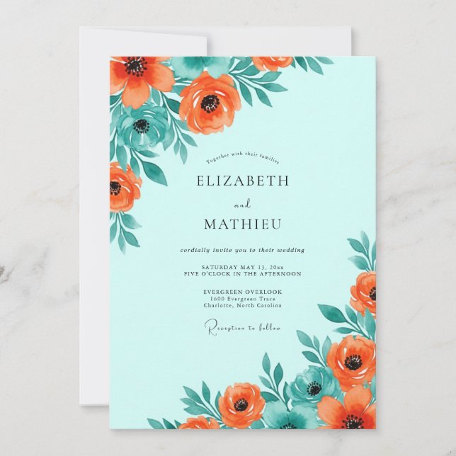 Convite Casamento Botânico com Espírito Aqua (Frente)