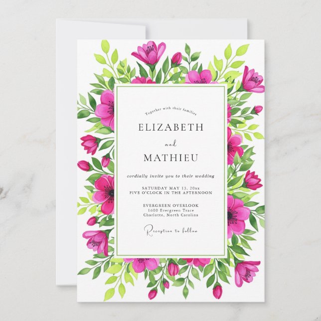 Convite Casamento Botânico com Espírito Magenta (Frente)