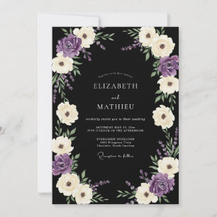 Convite Casamento Botânico com Fantasia de Creme Roxo