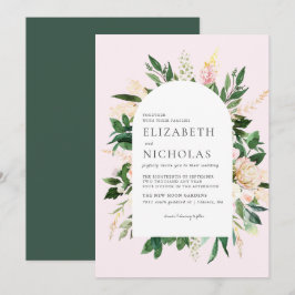 Convite Casamento Botânico com Florais Rosa e Folhagem