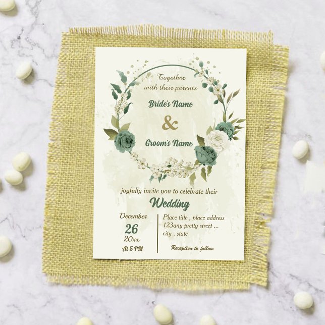 Convite casamento botânico com flores brancas sage (Criador carregado)