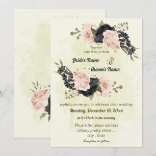 Convite casamento botânico com flores cor-de-rosa